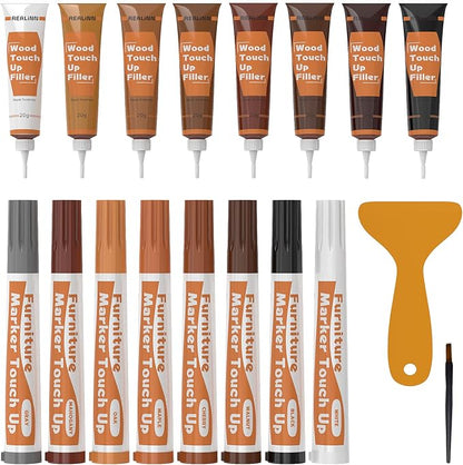 REALINN Wood Furniture Repair Kit 8 Dark Colors- Wood Fillers and Touch Up by REALINN