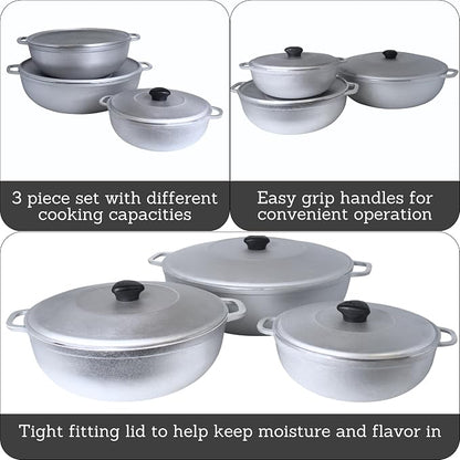 IMUSA Caldero Stock Pot with Lid 3pc Set, 1.5/3.5/7 QT, Cast Aluminum, Riveted - Image 2