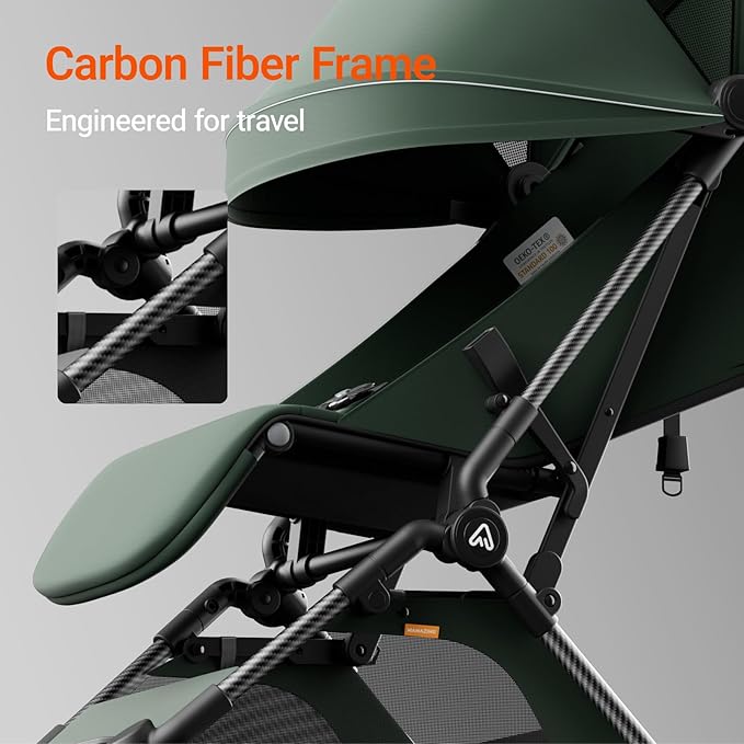 Lightweight Baby Travel Stroller with Carbon Fiber Frame, Compact & Airplane-Friendly, One-Handed Folding Design, 11.6 lbs, Perfect for Toddlers, Green