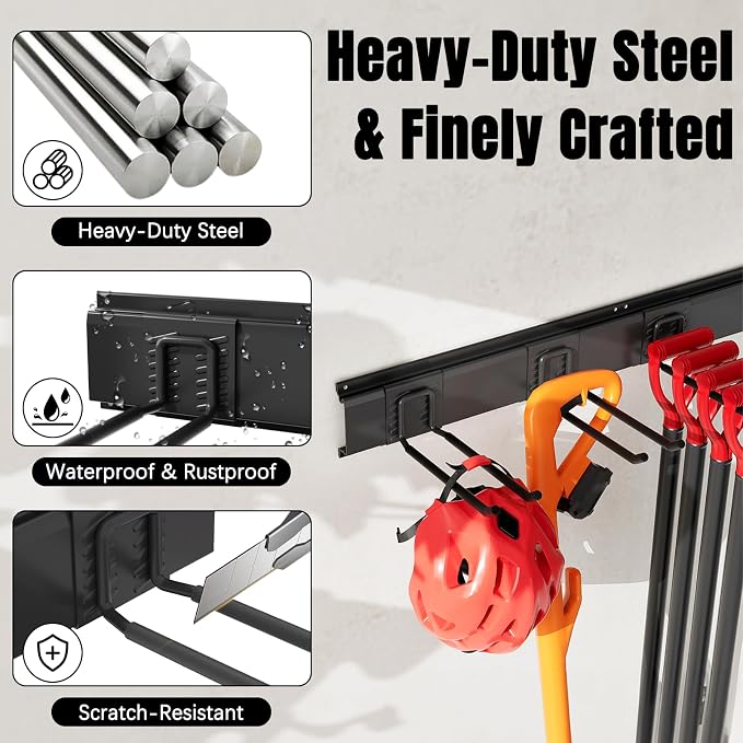 Garage Garden Tool Organizer Wall Mount, Heavy Duty Garage Tool Storage Rack 64 - Image 3
