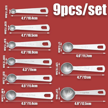 Luomorgo 9 Pc Measuring Spoons Set, Stainless Steel, 1/16 to 1 tbsp - Image 2