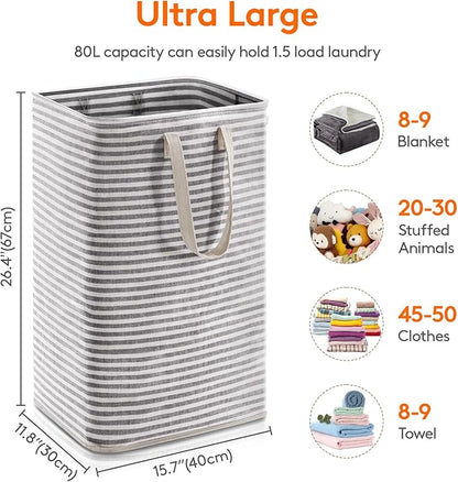 Lifewit Laundry Hamper Large Collapsible Laundry Basket, Freestanding Waterproof Clothes Hamper Storage with Easy Carry Handles for Clothes in Bedroom Bathroom College Dorm for Adults, Black, 80L