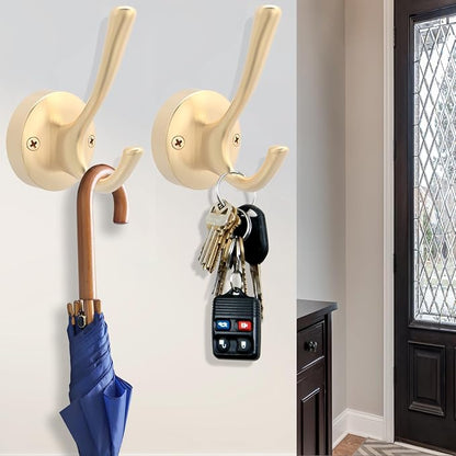 Gold Coat Hooks for Wall, 3 Pack Towel Hook Heavy Duty Metal Double Bath Robe - Image 3