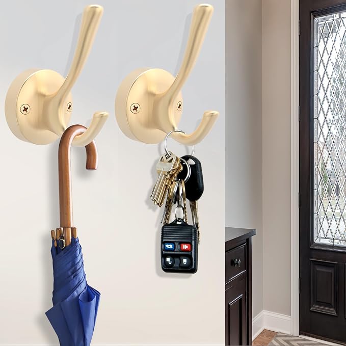 Gold Coat Hooks for Wall, 2 Pack Heavy Duty Towel Robe Hooks, Hats Hooks for - Image 4