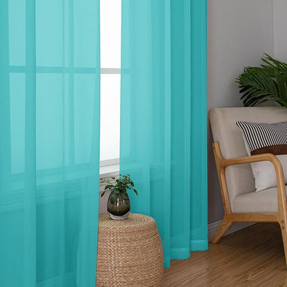 Chyhomenyc Turquoise Sheer Curtains 63 Inch Length 2 Panels, Light Filtering - Image 7
