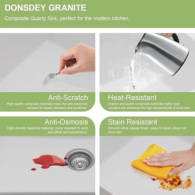 33 Granite Composite Kitchen Sink - Donsdey 33×19 Inch Undermount Kitchen Sink White Granite Quartz Composite Under Counter Single Bowl Sink Basin