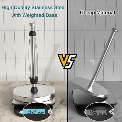 Paper Towel Holder Countertop, One-Handed Tear, Stainless Steel, Weighted Base - Image 5