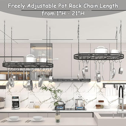 33” Hanging Pot Rack Ceiling Mount, Oval Pots and Pans Hanging Rack, Ceiling - Image 6