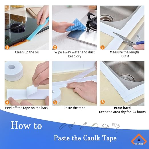 TOUSEA White Caulk Tape for Bathtub Self Adhesive, 1.5" x 19.7Ft sealant Caulk - Image 4