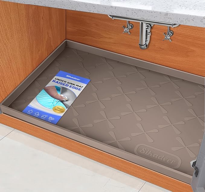 SIKADEER Under Sink Mat Waterproof 34" x 19", Silicone Mat Kitchen Drawer Shelf by SIKADEER