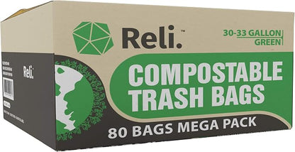 Reli. Compostable 33 Gallon Trash Bags | 80 Count Bulk | ASTM D6400 | Green | - Image 7