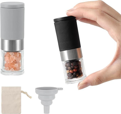 Mini Salt and Pepper Grinder Set, Small Tiny Adjustable Coarseness Ceramic Salt by VEVOKCHEF