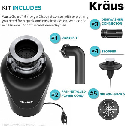 KRAUS Standart PRO™ 23-inch 16 Gauge Undermount Single Bowl Stainless Steel Kitchen Sink with WasteGuard™ Continuous Feed Garbage Disposal, KHU101-23-100-75MB