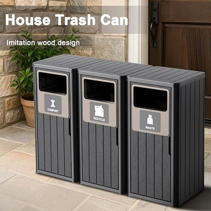 ROJIK 35" Tall Outdoor Trash Can, Weatherproof Resin Garbage Indoor Durable - Image 4
