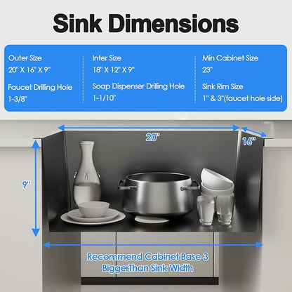 20x16 Inch Drop in Kitchen Sink, 304 Black Stainless Steel Sink, R10 Tight - Image 6