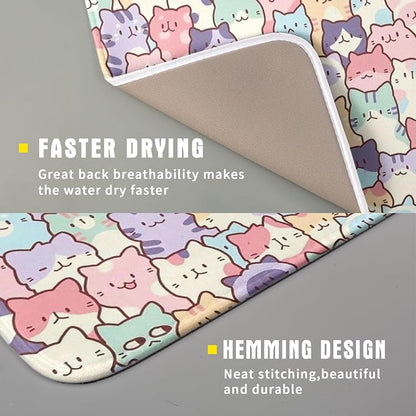 Colorful Cats Dish Drying Mat 16x18 inch Cute Animal Microfiber Reversible Fast - Image 3
