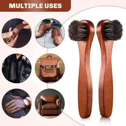 2 Pcs Horsehair Shine Shoes Brush Kit Polish Dauber Applicators Cleaning - Image 3