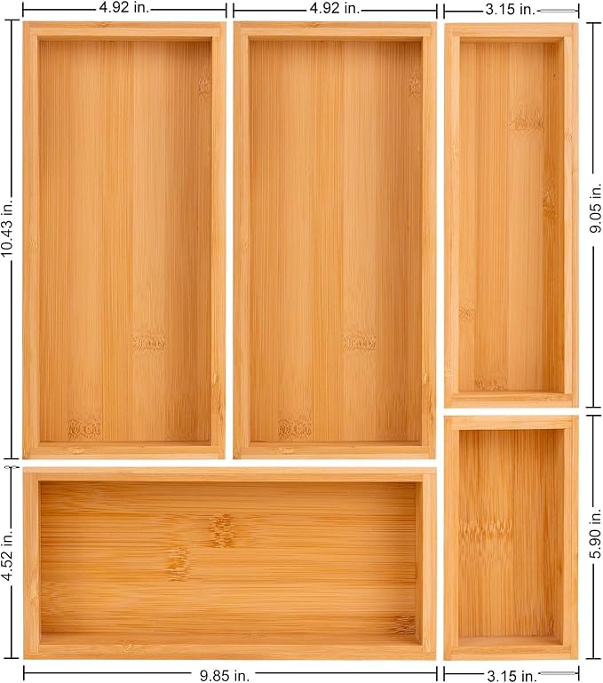 bamboo drawer organizer Set, expandable drawer dividers, wooden storage - Image 3