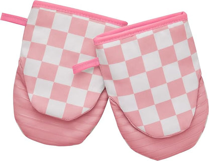 Ohocut Pink Checkered Mini Oven Mitts Heat Resistant, Vintage Retro by Ohocut