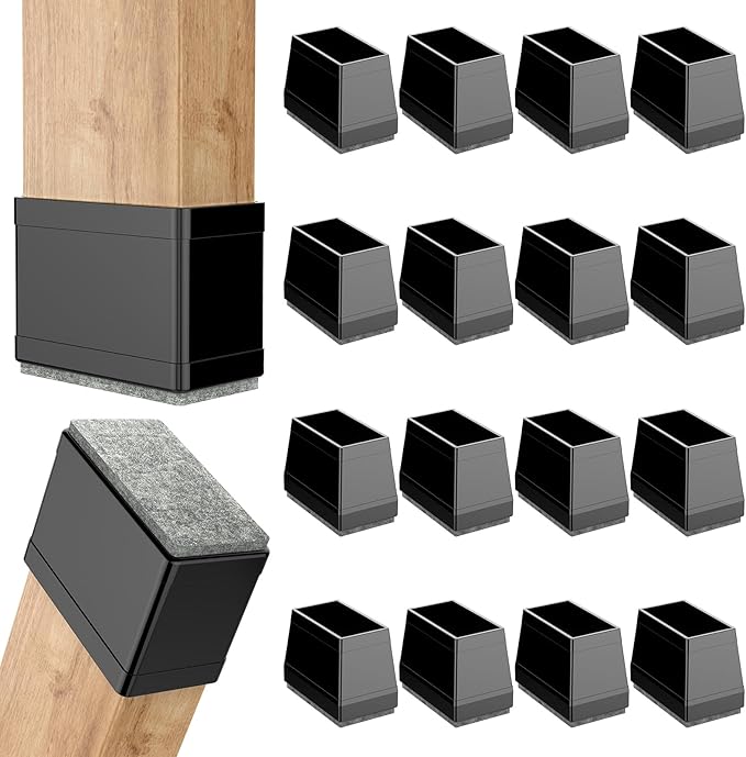 Rectangle Chair Leg Protectors for Hardwood Floors,16 PCS Silicone Covers to Protect Wood Tile Floors Felt Pads Furniture Leg Caps Reduce Noise. Easy to Move.(Black,1 x 1.75 Inch,Rectangle)