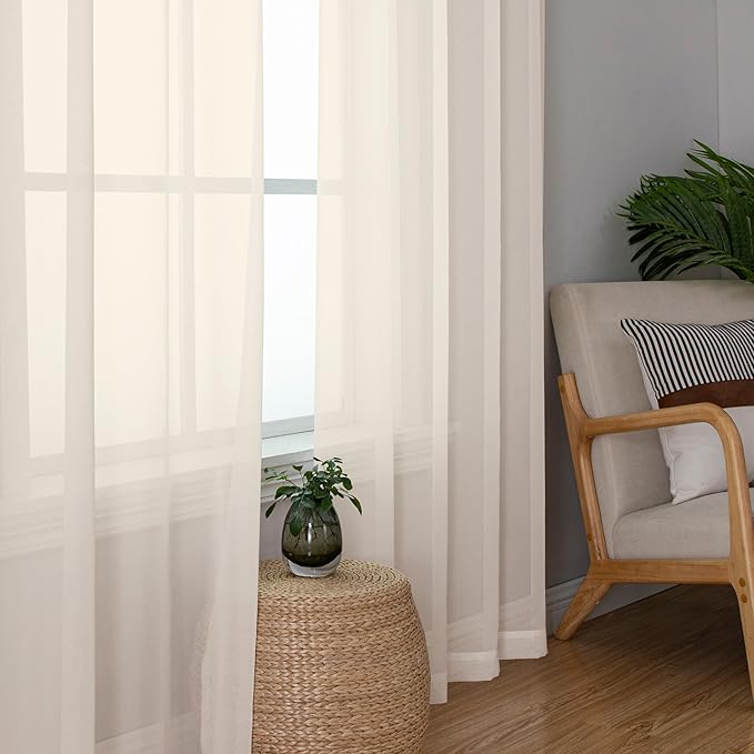 Chyhomenyc Cream Sheer Curtains 36 inch Length 2 Panels Set, Light Filtering - Image 9