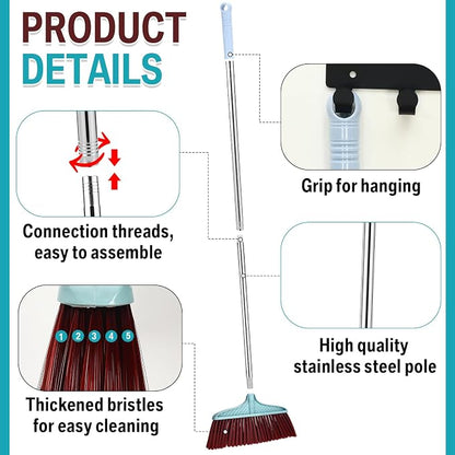 Lasnten 8 Pcs Heavy Duty Broom Commercial Set 49" Stainless Steel Detachable - Image 3