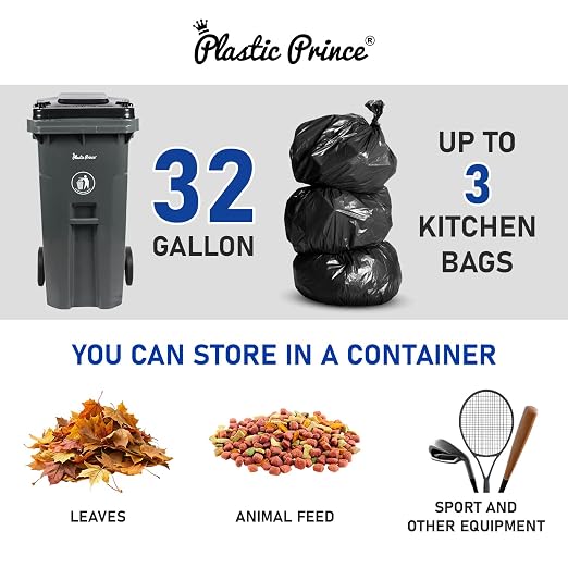 32 Gallon Trash Can with Wheels Outdoor Trash Can with Lid and Wheels - Image 2