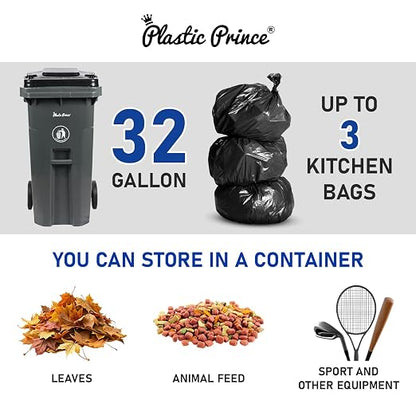 32 Gallon Trash Can with Wheels Outdoor Trash Can with Lid and Wheels - Image 2