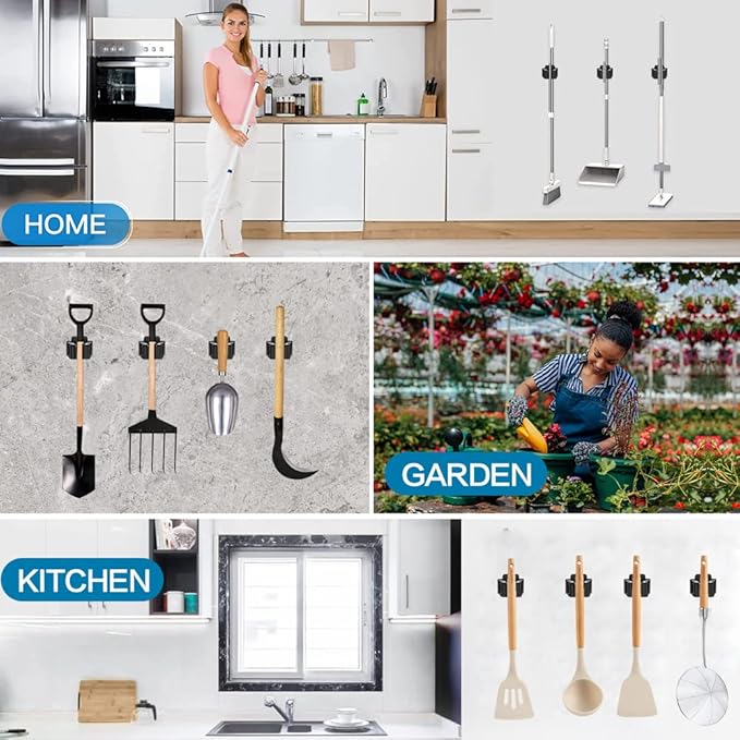 12PCS Broom and Mop Holder, Heavy Duty Garden Tool Organizer Rack Rake and - Image 7