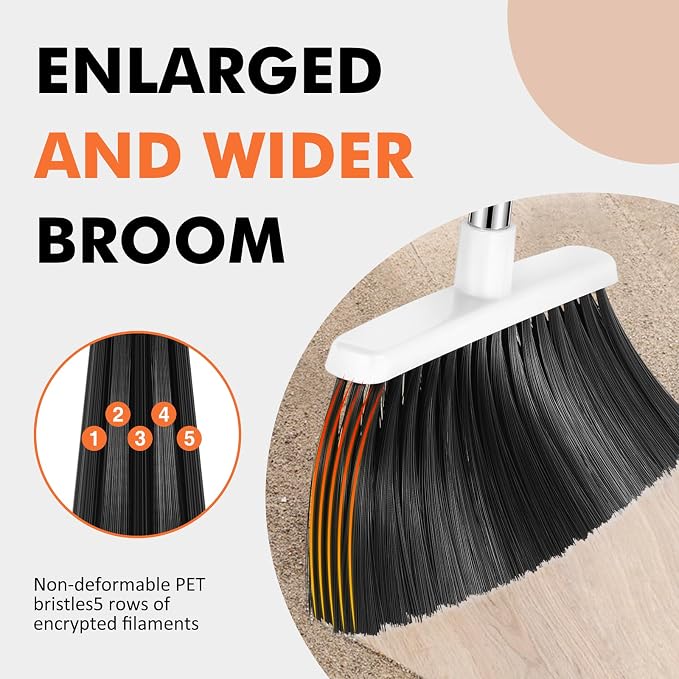 Heavy Duty Broom, 55 Inch Long Handle Outdoor Large Angle Brooms, Commercial - Image 4