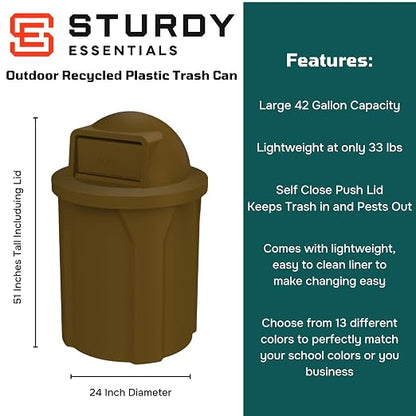 42 Gallon Round 100% Recycled Plastic Heavy-Duty Commercial Outdoor and Indoor - Image 2