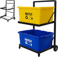Recycling Cart,2-Tier Recycle Bin Cart with Wheels,Holds up to 140 Lbs,Rolling Utility Organizer for Garbage Sorting,Warehouse and Garage (Black)