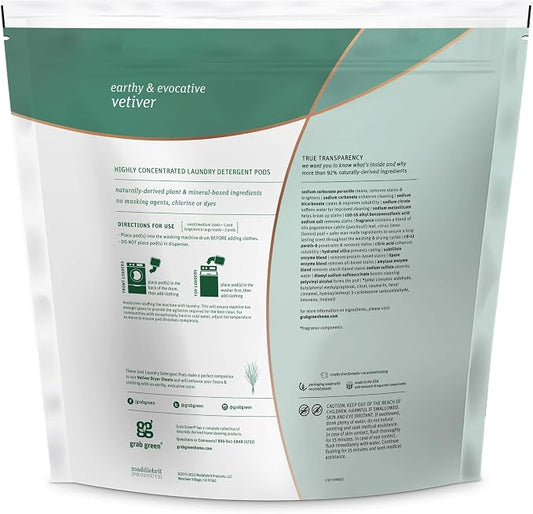 Grab Green 3-in-1 Laundry Detergent Pods, Vetiver Scent, Plant and Mineral Based - Image 2