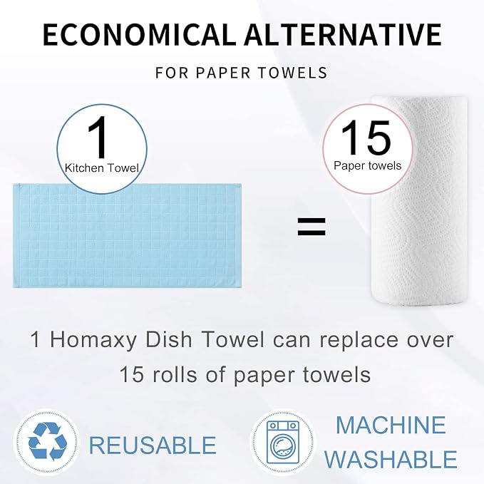 Homaxy 100% Cotton Terry Kitchen Towels, Checkered Designed, Soft and Super - Image 8