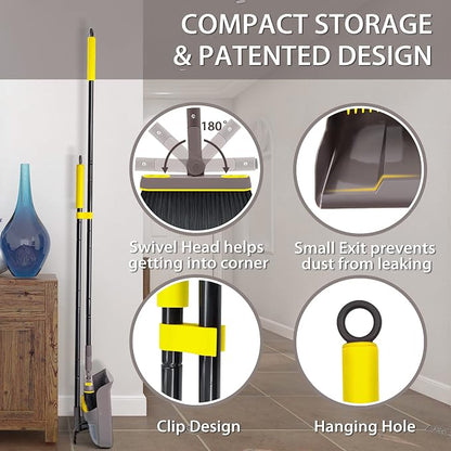 JEHONN Broom with Dustpan Combo Set, Long Handle Lightweight 180 Degree - Image 3