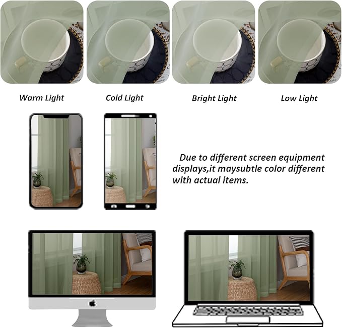 Chyhomenyc Sage Green Sheer Curtains 90 Inches Long 2 Panels, Light Filtering - Image 4