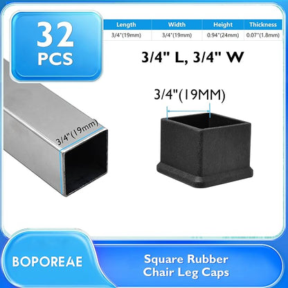 32 Pcs 3/4" x 3/4" Square Rubber Chair Leg Caps, PVC Table Leg Covers, Flexible - Image 2