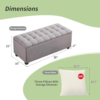 Ottoman with Storage 38 inches, Furniture End of Bed Storage Benches, Long - Image 2