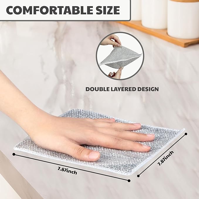 CrafTreat Non Scratch Wire Dishwashing Rag - Double Layer 10 Pcs, Reusable Multipurpose Wire Dishcloth for Wet & Dry Cleaning, Ideal for Kitchen, Sinks, Pots & Pans