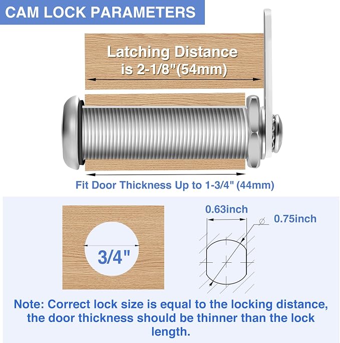 Extra-Long Cam Locks, 2-1/8 Inch, Keyed Alike, Zinc Alloy - Image 2