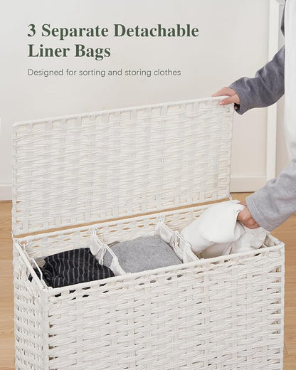 Laundry Hamper with Lid 132 L, Clothes Hamper with Lid, Handwoven Rattan - Image 3