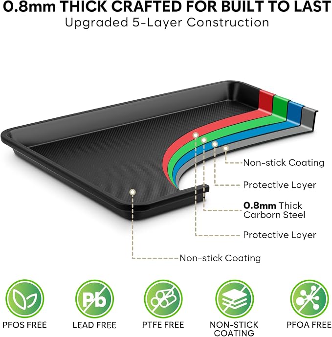3 Pack Baking Sheet Pan Set, 0.8mm Thick Nonstick Cookie Sheets - Image 3