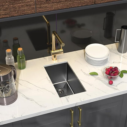 10 inch Bar Sink Undermount, 10x18 inch Small Bar Sink Gunmetal Black Undermount Small Kitchen Sinks 18 Gauge Single Bowl Wet Bar Sinks with Basket Strainer Drain