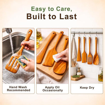 Wooden Kitchen Utensil Set, 4-Piece Teak Wood Cooking Utensils - Image 6