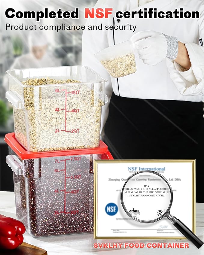 8QT NSF Food Storage Containers: 8 PCS Commercial Clear Square Food Storage - Image 3