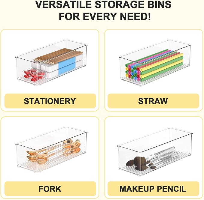 Set of 4 Clear Plastic Storage Bins, 2 Large +2 Small Pantry Organizers and - Image 6