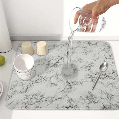 White Grey Marble Dish Drying Mat - Image 6