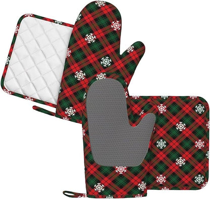Red Green Plaids Oven Mitts and Pot Holders Set - Image 2