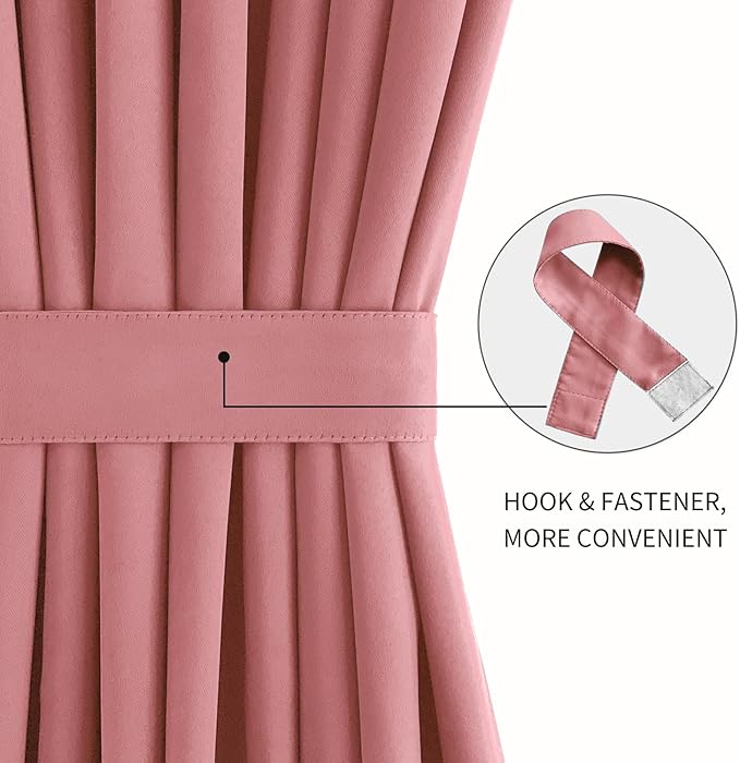DWCN French Door Curtains – Rod Pocket Thermal Blackout Curtain for Doors with Glass Window, Kitchen and Patio Doors for Privacy, 36 X 72 Inches Long, 1 Curtain Panel with Tieback, Dry Rose