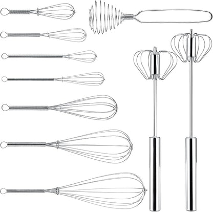 Teenyyou 10 Pcs Stainless Steel Whisks Set Egg Beater Semi Auto Whisk Blender by Teenyyou